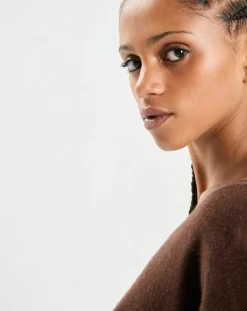 Poncho large 100% Cachemire col V Emma brownie