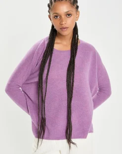 Poncho large 100% Cachemire col rond Alizée orchidée