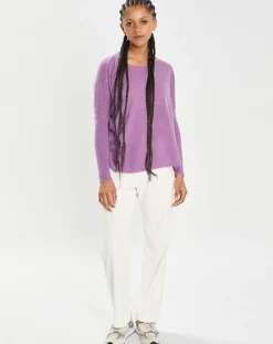 Poncho large 100% Cachemire col rond Alizée orchidée