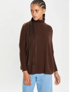 Poncho large 100% Cachemire col roulé Lola brownie