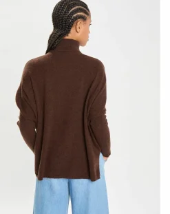 Poncho large 100% Cachemire col roulé Lola brownie