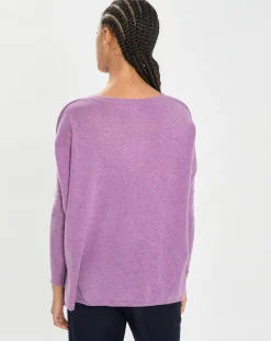 Poncho large 100% Cachemire col V Emma orchidée