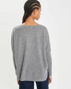 Poncho large 100% Cachemire col rond Alizée gris