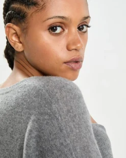 Poncho large 100% Cachemire col rond Alizée gris