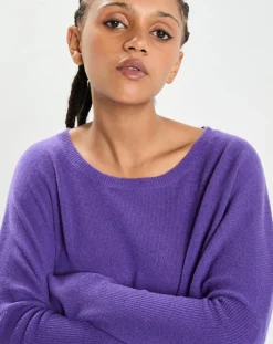 Poncho large 100% Cachemire col rond Alizée grape