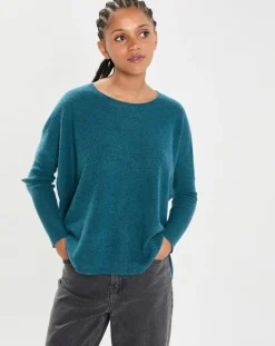 Poncho large 100% Cachemire col rond Alizée heathered teal