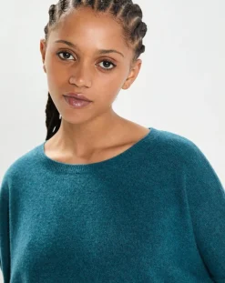 Poncho large 100% Cachemire col rond Alizée heathered teal