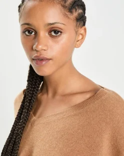 Poncho large 100% Cachemire col V Emma mocha