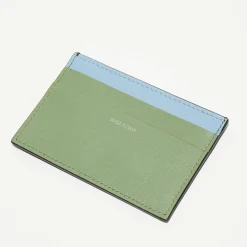 Porte-cartes en Cuir Signature Stripe noir/vert - 10x6.7 cm
