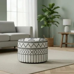 Pouf tribal 45 cm de haut Acacia M&M offer Gris argent - 60x60x45 cm