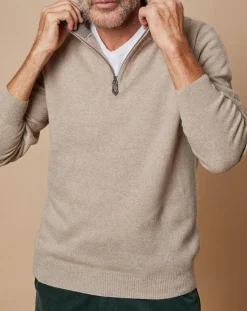 Pull 100% 4 fils Cachemire John col camionneur beige foncé/taupe