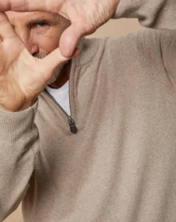 Pull 100% 4 fils Cachemire John col camionneur beige foncé/taupe