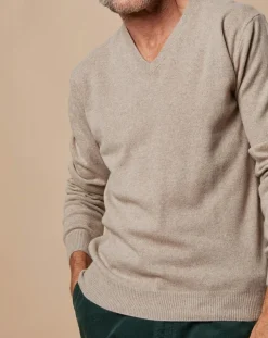 Pull 100% Cachemire 4 fils Antoine col V beige