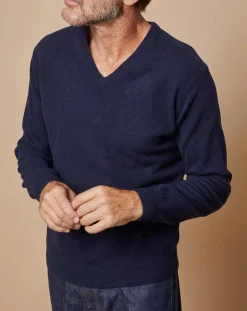 Pull 100% Cachemire 4 fils Antoine col V bleu marine