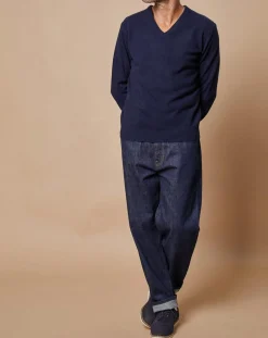 Pull 100% Cachemire 4 fils Antoine col V bleu marine