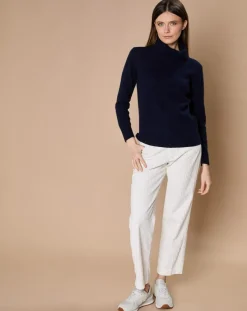 Pull 100% Cachemire 4 fils Audrey col roulé bleu marine