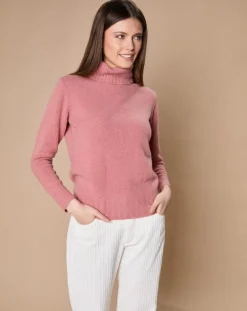 Pull 100% Cachemire 4 fils Audrey col roulé vieux rose