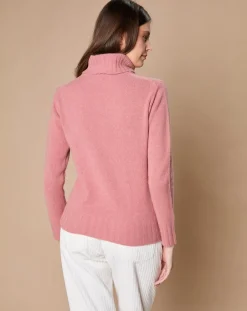Pull 100% Cachemire 4 fils Audrey col roulé vieux rose