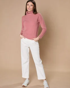 Pull 100% Cachemire 4 fils Audrey col roulé vieux rose
