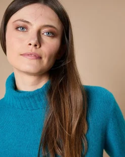 Pull 100% Cachemire 4 fils Audrey col roulé vert canard