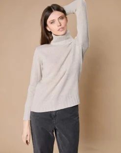 Pull 100% Cachemire 4 fils Audrey col roulé beige clair