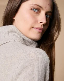 Pull 100% Cachemire 4 fils Audrey col roulé beige clair