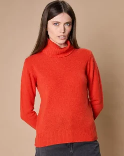 Pull 100% Cachemire 4 fils Audrey col roulé orange