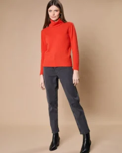 Pull 100% Cachemire 4 fils Audrey col roulé orange