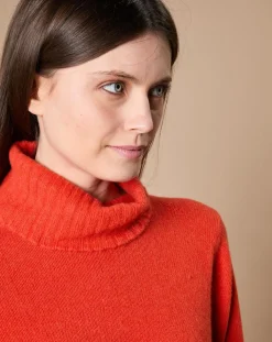 Pull 100% Cachemire 4 fils Audrey col roulé orange