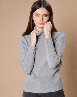 Pull 100% Cachemire 4 fils Audrey col roulé gris chiné
