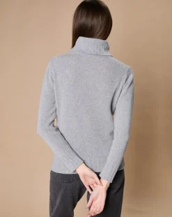Pull 100% Cachemire 4 fils Audrey col roulé gris chiné