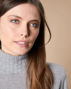 Pull 100% Cachemire 4 fils Audrey col roulé gris chiné