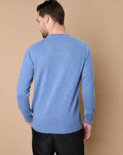 Pull 100% Cachemire 4 fils Harry col rond bleu