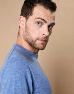 Pull 100% Cachemire 4 fils Harry col rond bleu