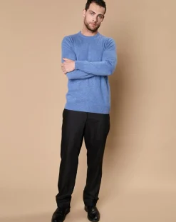Pull 100% Cachemire 4 fils Harry col rond bleu