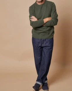 Pull 100% Cachemire 4 fils Harry col rond kaki