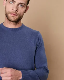 Pull 100% Cachemire 4 fils Harry col rond bleu denim
