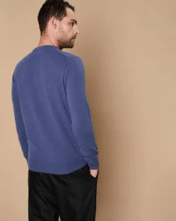 Pull 100% Cachemire 4 fils Harry col rond bleu denim
