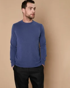 Pull 100% Cachemire 4 fils Harry col rond bleu denim