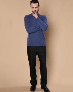 Pull 100% Cachemire 4 fils Harry col rond bleu denim