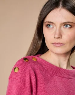 Pull 100% Cachemire 4 fils Jane col bateau fuchsia