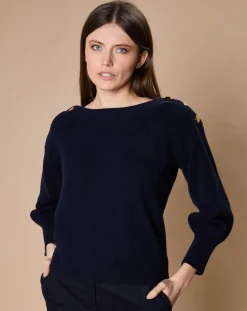Pull 100% Cachemire 4 fils Jane col bateau bleu marine