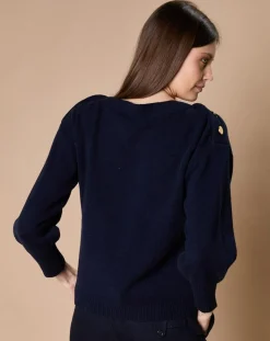 Pull 100% Cachemire 4 fils Jane col bateau bleu marine
