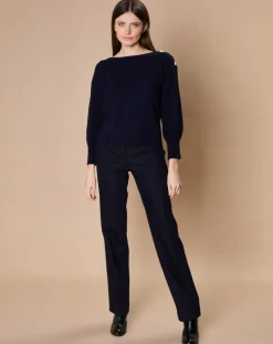 Pull 100% Cachemire 4 fils Jane col bateau bleu marine