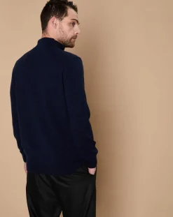 Pull 100% Cachemire 4 fils John col camionneur bleu marine/gris