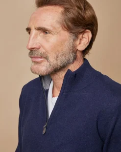 Pull 100% Cachemire 4 fils John col camionneur bleu marine/gris