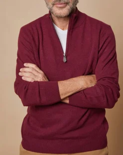 Pull 100% Cachemire 4 fils John col camionneur bordeaux/gris