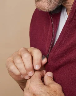 Pull 100% Cachemire 4 fils John col camionneur bordeaux/gris