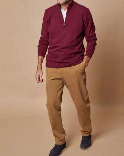 Pull 100% Cachemire 4 fils John col camionneur bordeaux/gris