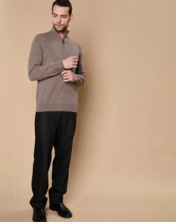 Pull 100% Cachemire 4 fils John col camionneur taupe/bleu